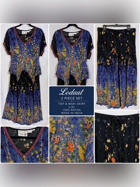 Lodaat 2-Piece Floral Rayon Top & Maxi Skirt Set — L/XL